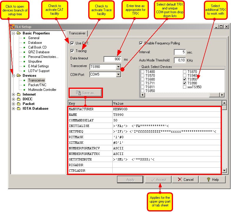 Figure 217:   Tab sheet for the setup of transceivers and related items