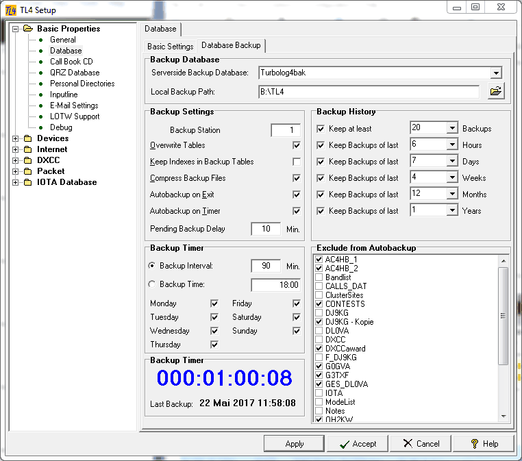 Figure 102:  Database Backup Configuration 