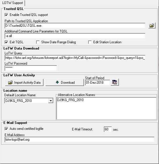 Figure 109:  LoTW Support Tab Sheet