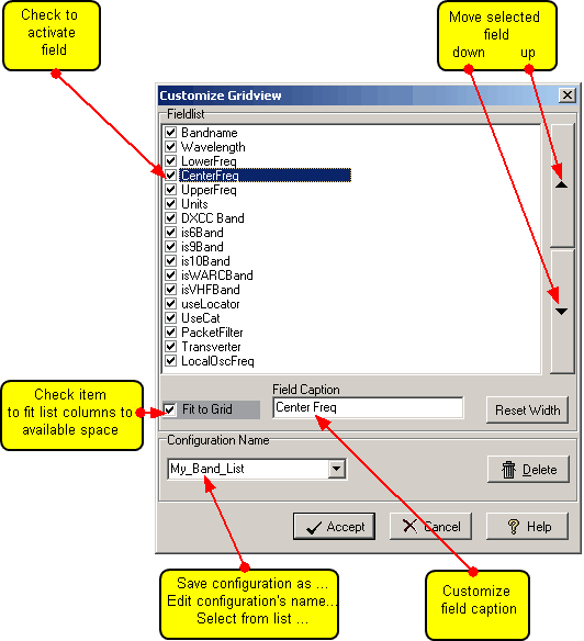 Figure 83: Customizing the Bands & Modes Table