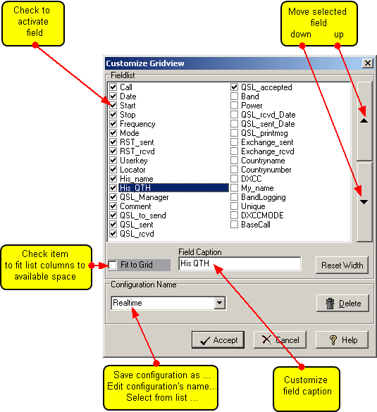 Figure 162:  Customizing the Logbook Grid 