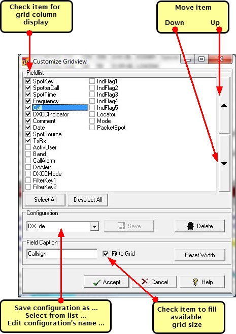 Figure 225:  Control box for customizing the Packet grids, edited with speak outs