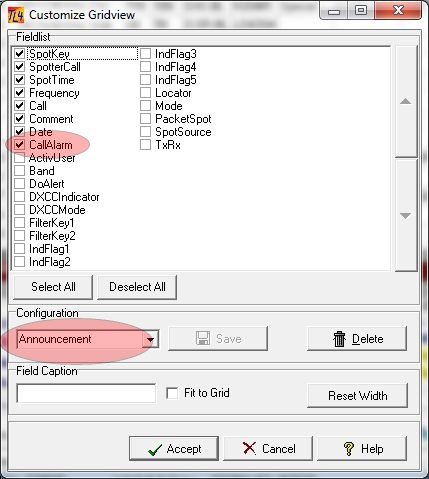 Figure 242:   Customizing Packet Messages & Alarms Grid