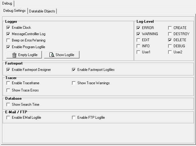 Figure 112:  Debug Settings tab sheet