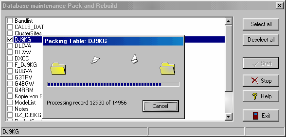 Figure 67:  Database maintenance: Pack and Rebuild control frame