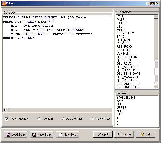 Figure 179:  Free SQL:   Query Design and Control Frame