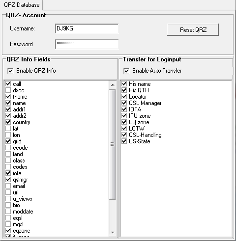 Figure 104:  QRZ Database setup tab sheet