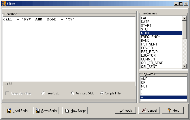 Figure 174:  Simple Filter Editing Frame