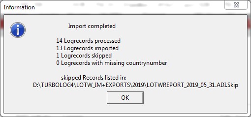 Figure 49:  Final Update/Import information