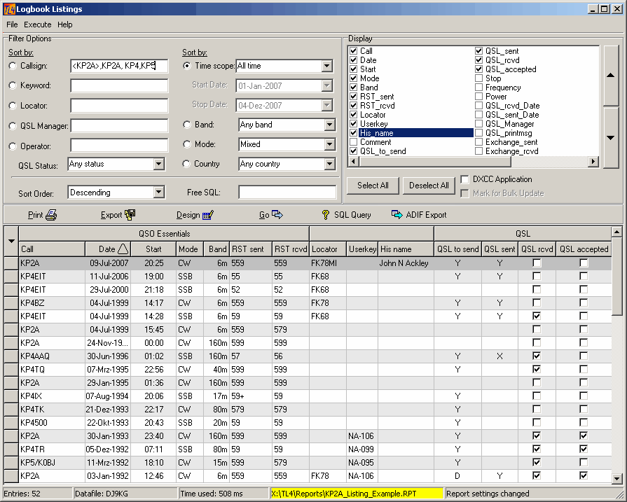 Figure 352:  The Logbook Listings Window