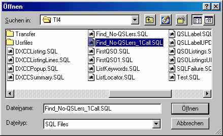 Figure 360:   File dialogue box: Select query as appropriate