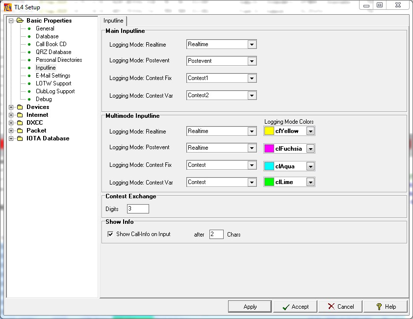 Figure 105:  Logging modes and Outline of the attached Input Lines