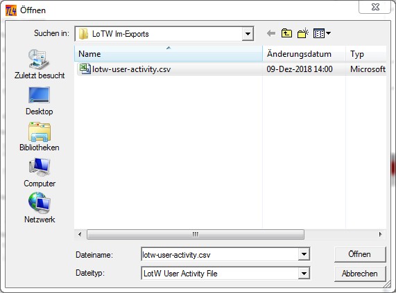 Figure 110:  Select  LoTW User Activity File