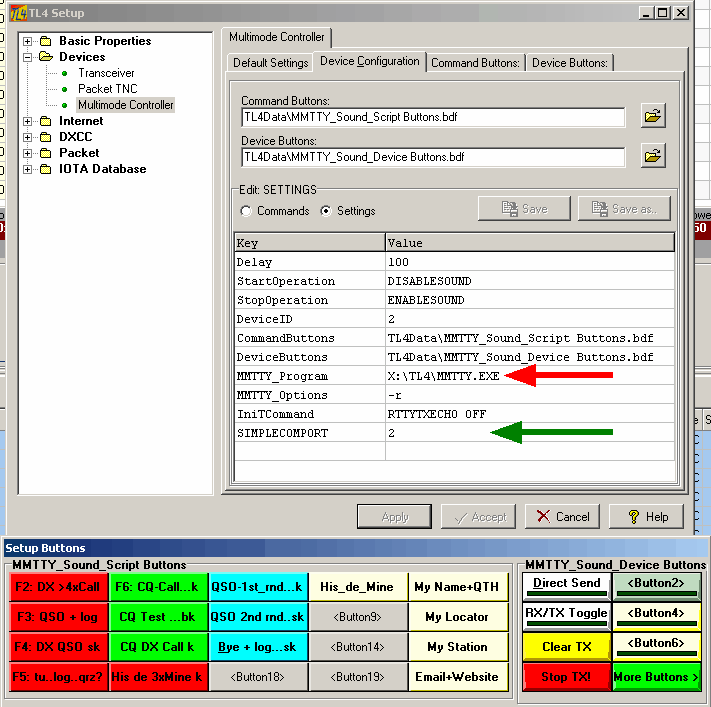 Figure 125:   MMTTY Device Configuration and Button Layout