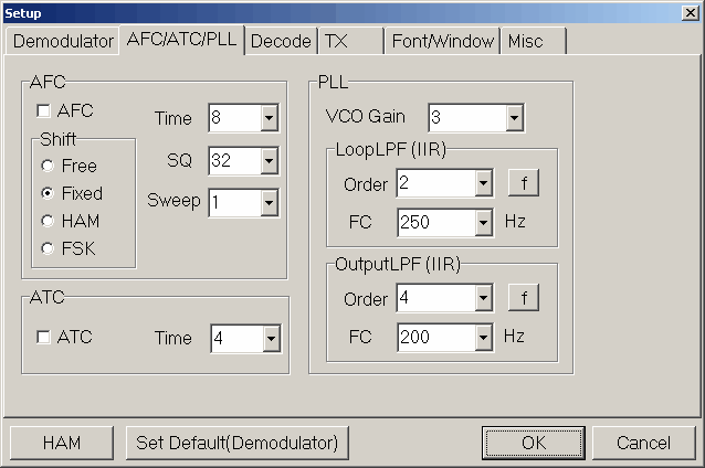 Figure 288:  MMTTY Options AFC/ATC/PLL Tab Sheet