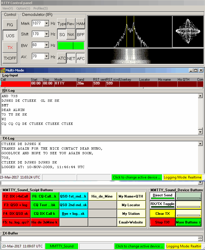 Figure 283:   RTTY Contol Panel and MultiMode Window
