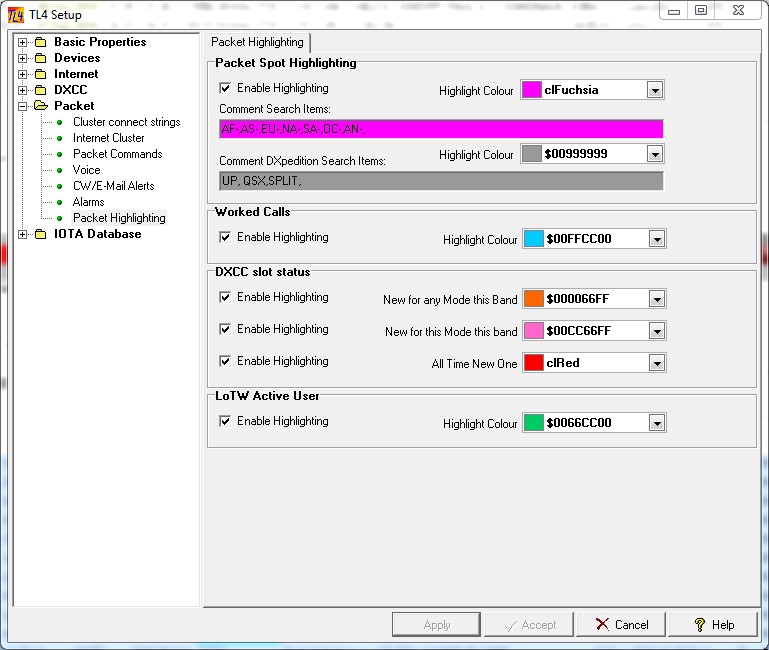 Figure 141:  Setup for Highlighting String Items in Packet Comment Fields
