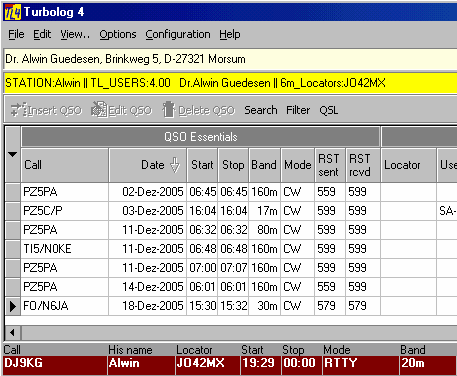 Figure 340:   Display of outputs from Personal Directories (and Callbook-CD) on the main logging screen