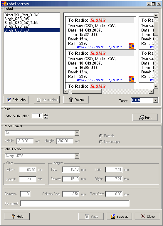 Figure 373:    QSL Label Factory
