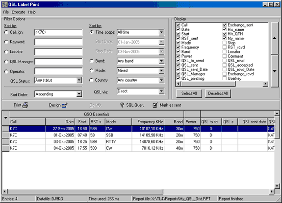 Figure 372:   QSL Label Print control window
