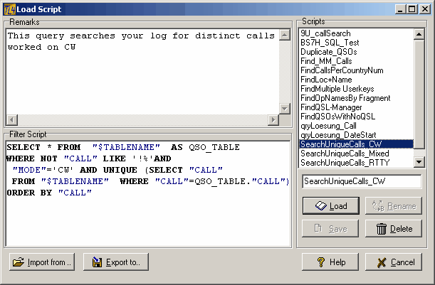Figure 183:   Find Unique Calls on CW