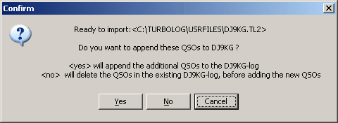 Figure 29:  Import dialogue for appending or overwriting