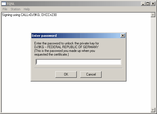 Figure 63:  TQSL Requesting Password