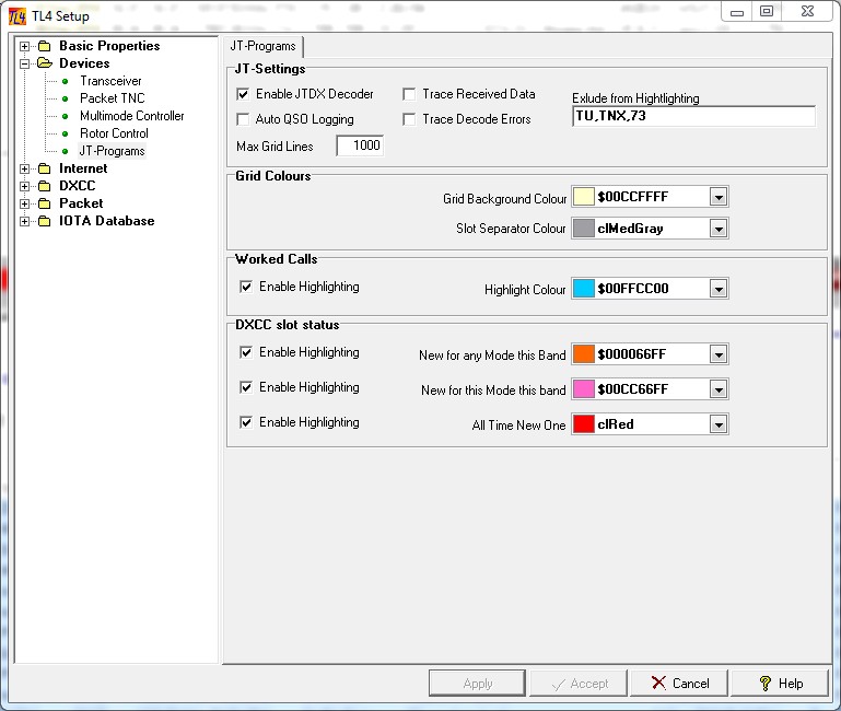 Figure 129:  Setup for the JT Programs, WSJT-x, JTDX, etc.