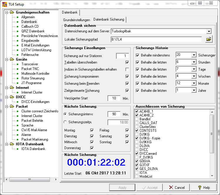 Abb.46:  Einstellungen des Datensicherungssystemes